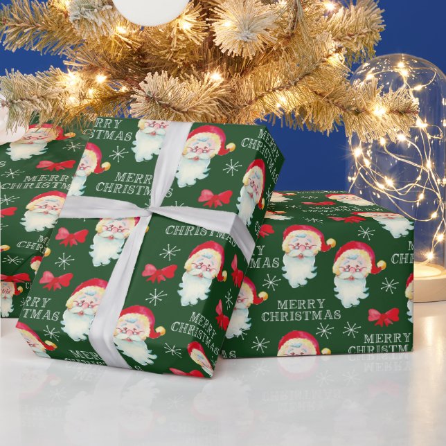 Jolly Santa Claus Dark Green Christmas Wrapping Paper (Holidays)