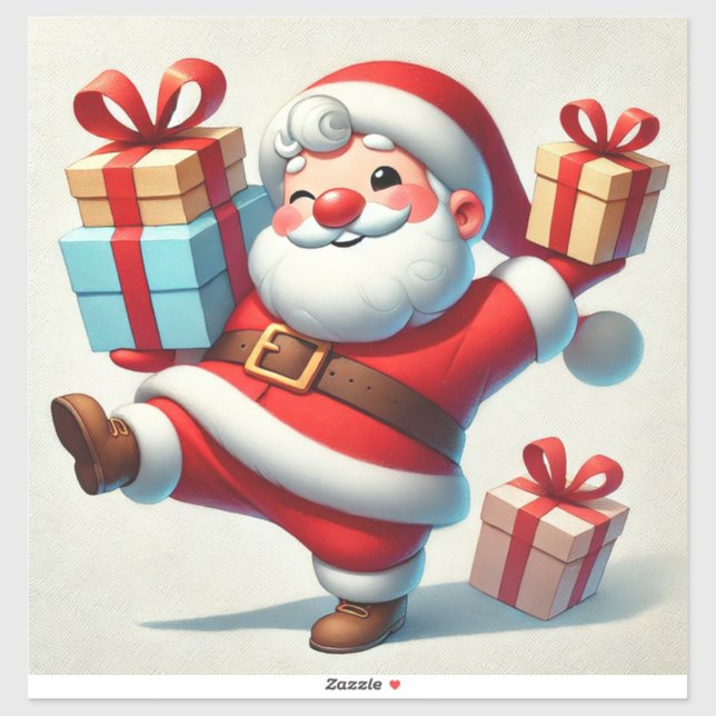 Jolly Santa Claus Holding Gift Boxes Sticker (Sheet)