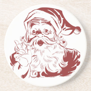 Jolly Santa Claus in Red Fun Retro Merry Christmas Drink Coaster