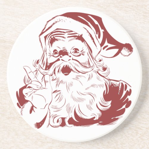 Jolly Santa Claus in Red Fun Retro Merry Christmas Drink Coaster