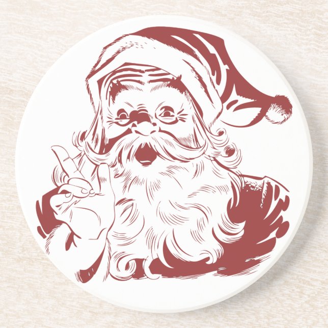 Jolly Santa Claus in Red Fun Retro Merry Christmas Drink Coaster (Front)