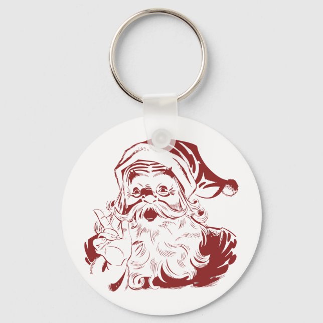 Jolly Santa Claus in Red Fun Retro Merry Christmas Keychain (Front)