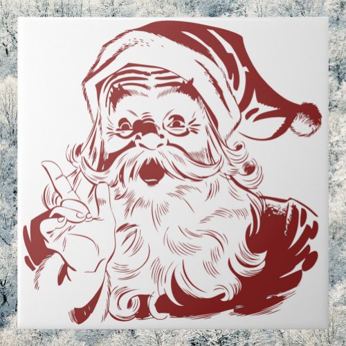 Jolly Santa Claus in Red Fun Retro Merry Christmas Tile