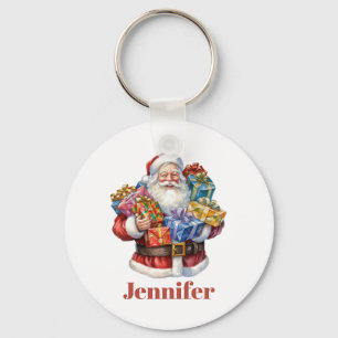 Jolly Santa Claus In Traditional Red Suit Keychain