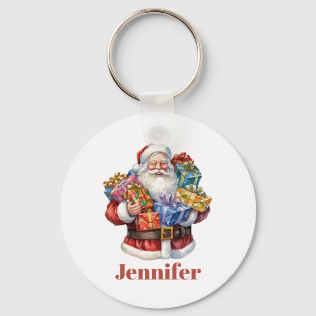 Jolly Santa Claus In Traditional Red Suit Keychain (Front)