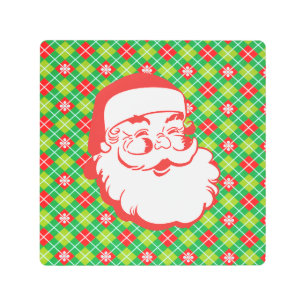 Jolly Santa Claus on Plaid Holiday Metal Print