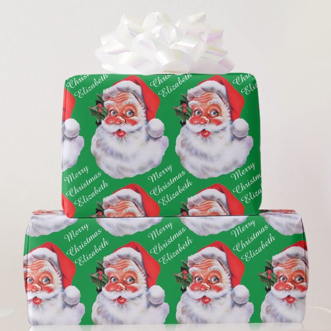 Jolly Santa Claus Personalize Name Text Christmas Wrapping Paper (Creator Uploaded)