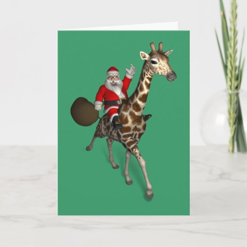 Jolly Santa Claus Rides A Giraffe Holiday Card