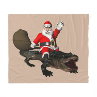 Jolly Santa Claus Riding An Alligator Fleece Blanket