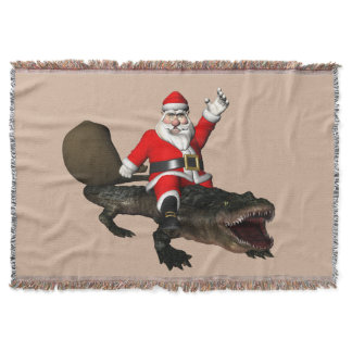 Jolly Santa Claus Riding An Alligator Throw Blanket