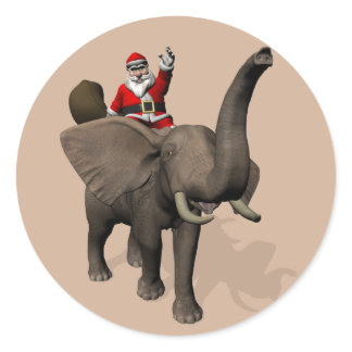 Jolly Santa Claus Riding On Elephant Classic Round Sticker