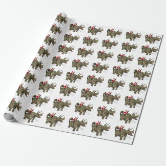 Jolly Santa Claus Riding On Triceratops Wrapping Paper