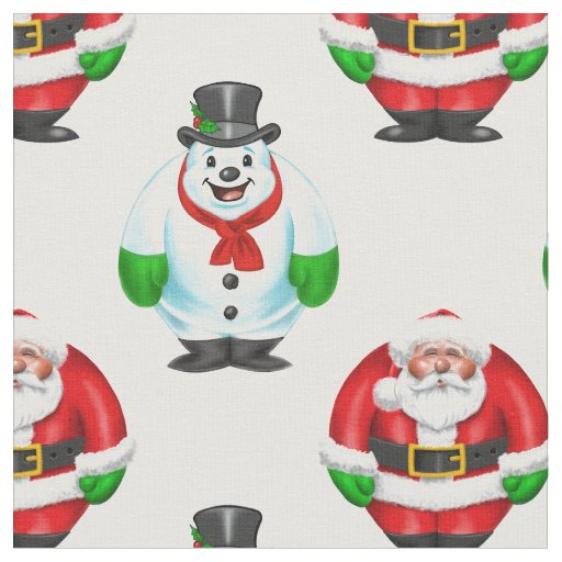 Jolly Santa Claus & Snowman Christmas Fabric