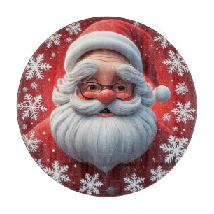 Jolly Santa Claus Surrounded by Snowflakes Cutting Board