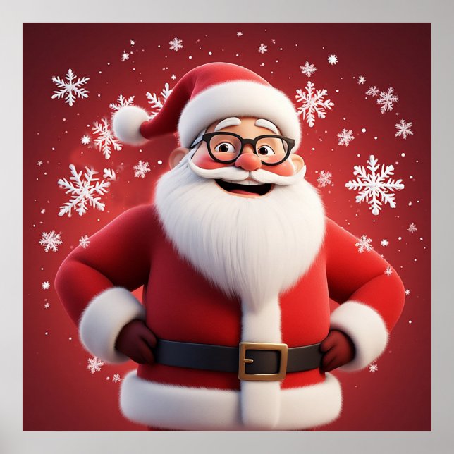 Jolly Santa Claus Surrounded by Snowflakes Poster (Front)