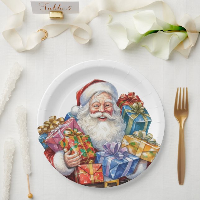 Jolly Santa Claus Traditional Christmas Paper Plates (Wedding)
