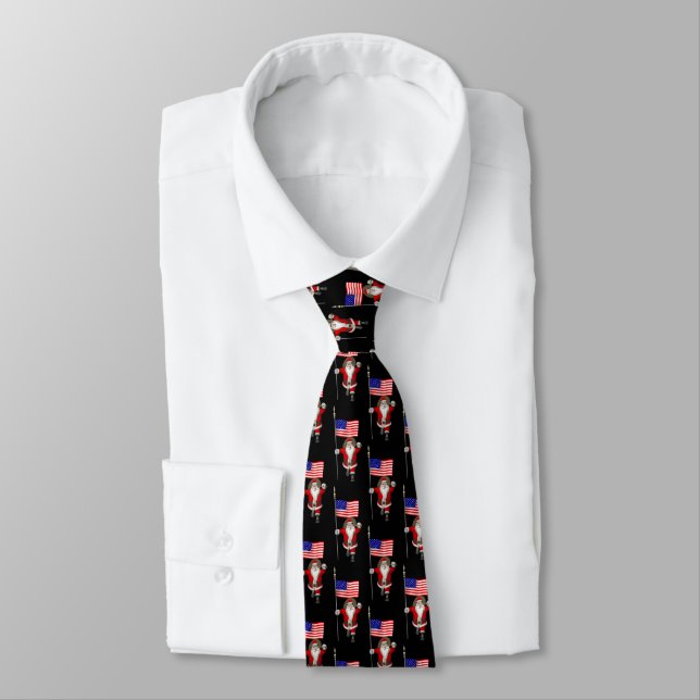 Jolly Santa Claus Waves Star Spangled Banner Neck Tie (Tied)