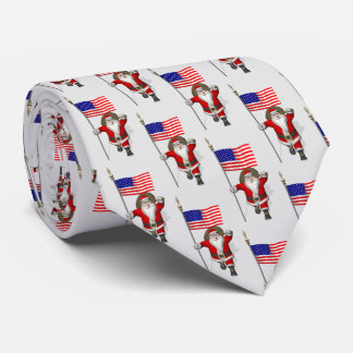 Jolly Santa Claus Waving Star Spangled Banner Neck Tie