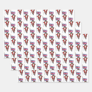 Jolly Santa Claus Waving Union Jack Wrapping Paper Sheets
