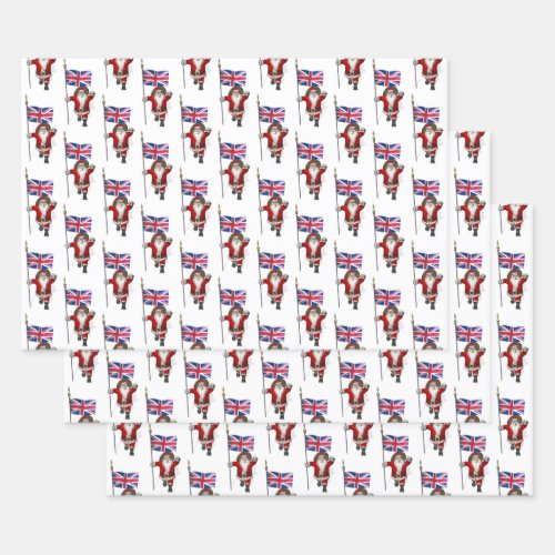 Jolly Santa Claus Waving Union Jack Wrapping Paper Sheets