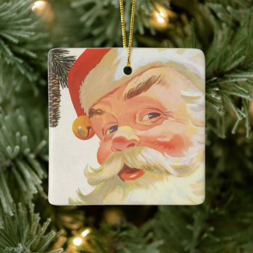 Jolly Santa Claus with a Secret Vintage Christmas Ceramic Ornament