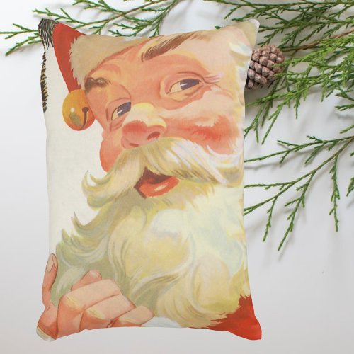 Jolly Santa Claus with a Secret Vintage Christmas Decorative Pillow