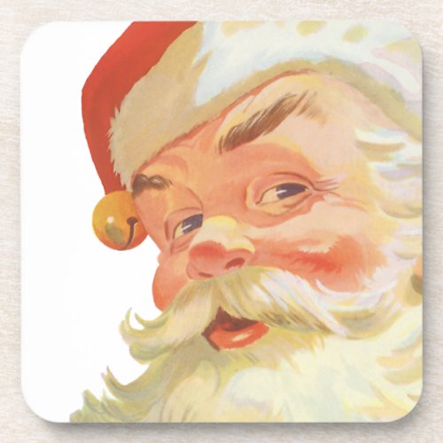 Jolly Santa Claus with a Secret Vintage Christmas Drink Coaster