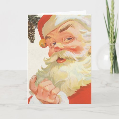 Jolly Santa Claus with a Secret Vintage Christmas Holiday Card