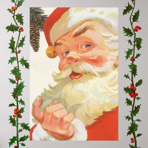 Jolly Santa Claus with a Secret Vintage Christmas Poster