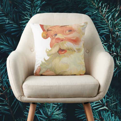 Jolly Santa Claus with a Secret Vintage Christmas Throw Pillow