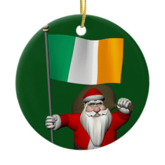 Jolly Santa Claus With Ensign Of Ireland Ceramic Ornament