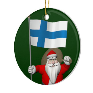 Jolly Santa Claus With Flag Of Finland Ceramic Ornament