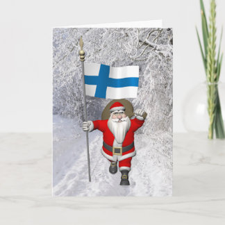 Jolly Santa Claus With Flag Of Finland Holiday Card