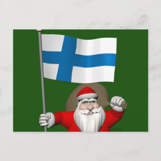 Jolly Santa Claus With Flag Of Finland Holiday Postcard