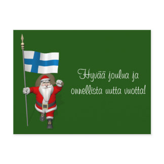 Jolly Santa Claus With Flag Of Finland Holiday Postcard