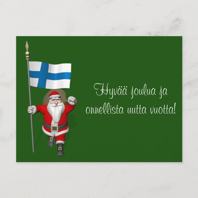 Jolly Santa Claus With Flag Of Finland Holiday Postcard (Front)