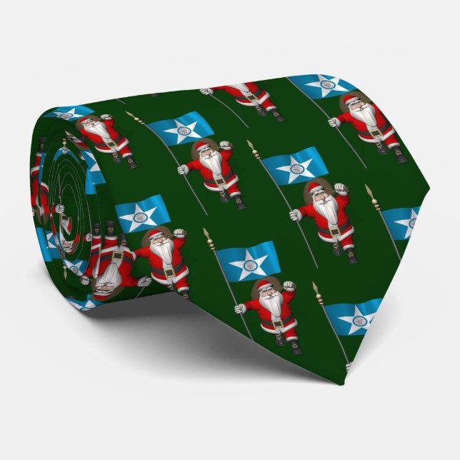 Jolly Santa Claus With Flag Of  Houston Tie (Rolled)