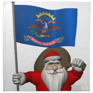 Jolly Santa Claus With Flag Of North Dakota Cloth Napkin