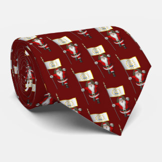 Jolly Santa Claus With Flag Of Rhode Island Tie