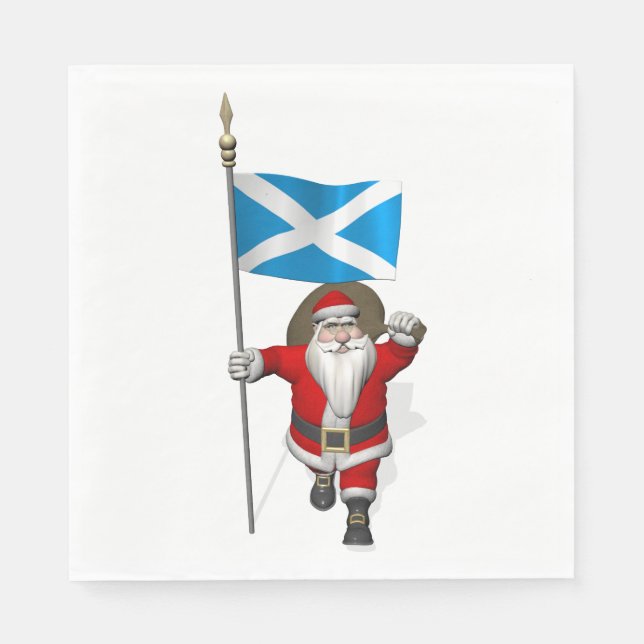 Jolly Santa Claus With Flag Of Scotland Paper Napkins (Front)