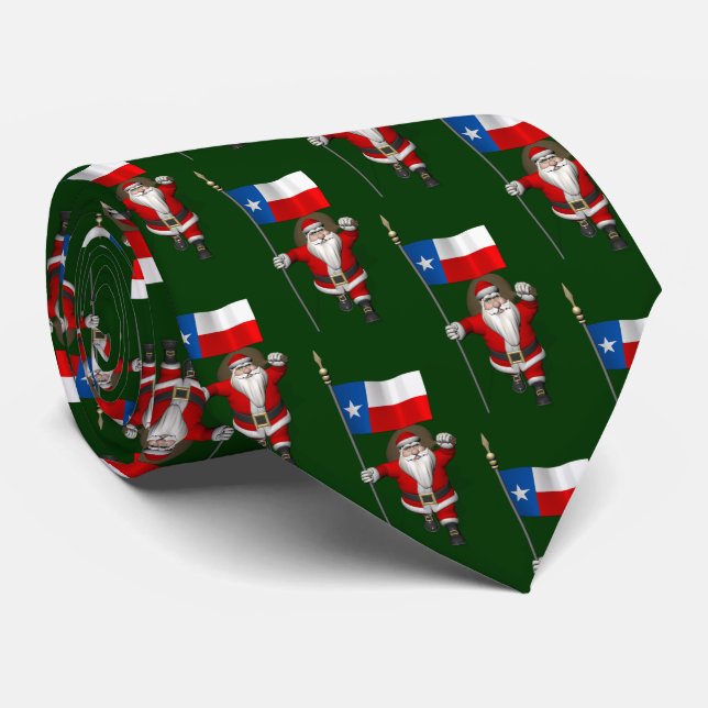 Jolly Santa Claus With Flag Of Texas Neck Tie (Rolled)