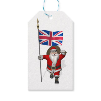 Jolly Santa Claus With Flag Of The UK Gift Tags