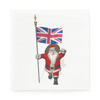 Jolly Santa Claus With Flag Of The UK Napkins