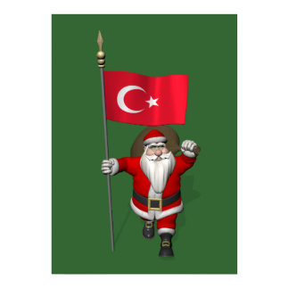 Jolly Santa Claus With Flag Of Turkey Poster