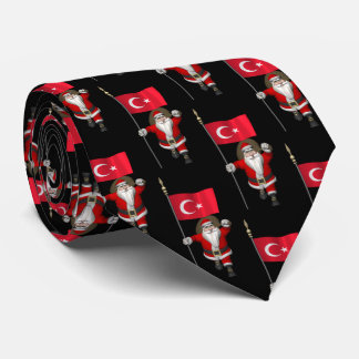 Jolly Santa Claus With Flag Of Turkey Tie