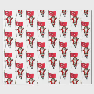 Jolly Santa Claus With Flag Of Turkey Wrapping Paper