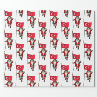 Jolly Santa Claus With Flag Of Turkey Wrapping Paper