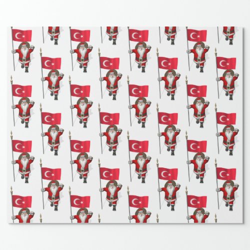 Jolly Santa Claus With Flag Of Turkey Wrapping Paper