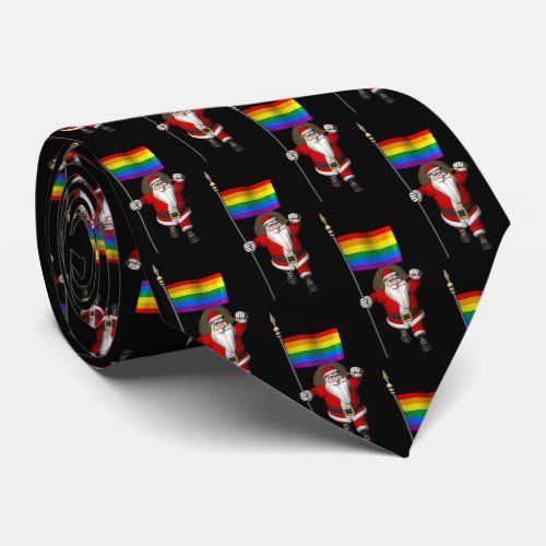 Jolly Santa Claus With Rainbow Flag Neck Tie