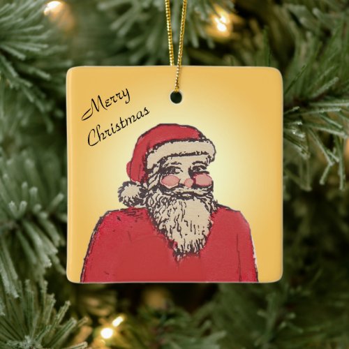 Jolly Santa Claus with Your Text Ceramic Ornament